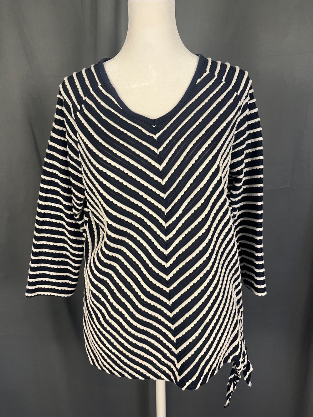 Striped Navy & White V-Neck  Knit Top